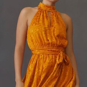 Reformation orange silk high neck sleeveless tie wrap mini cocktail dress SZ M